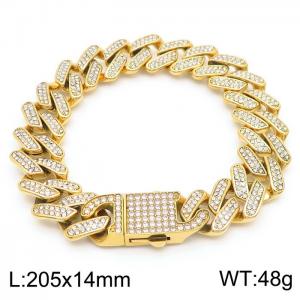 Hip hop style full diamond gold diamond Cuban chain titanium steel men's bracelet - KB170710-MZOZ