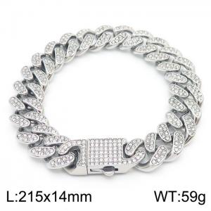 Hip hop style full diamond 14mm Cuban chain titanium steel men's bracelet - KB170711-MZOZ