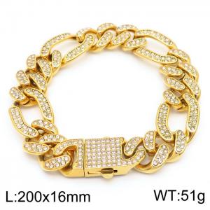 Hip Hop Style 16mm Full Diamond Gold NK Chain Titanium Steel Men's Bracelet - KB170714-MZOZ