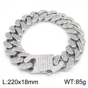 Hip hop style 18mm full diamond Cuban chain titanium steel men's bracelet - KB170717-MZOZ