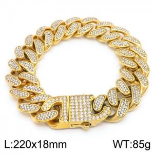 Hip hop style 18mm full diamond vacuum plated gold Cuban chain titanium steel men's bracelet - KB170718-MZOZ