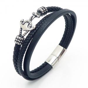 Stainless steel ship anchor multi-layer leather rope woven magnetic buckle men's leather bracelet - KB170744-SJ