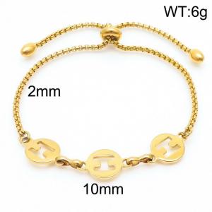 2mm Stainless Steel Adjustable Bracelet H-shaped Link Chain Gold Color - KB170801-Z