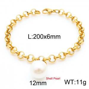 6mm Stainless Steel O Chain  Bracelet Link Chain With Shell Pearl Gold Color - KB170811-Z