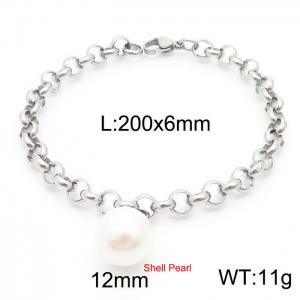 6mm Stainless Steel O Chain  Bracelet Link Chain With Shell Pearl Silver Color - KB170812-Z