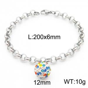 6mm Stainless Steel O Chain  Bracelet Link Chain With Colorful Stone Ball Silver Color - KB170816-Z