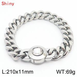 11mm personalized trendy titanium steel polished Cuban chain silver bracelet with white crystal snap closure - KB170832-Z