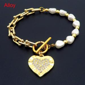 Special Design Alloy Link Chain Pearl Heart Pendant Bracelet For Women OT Clasp Fashion Jewelry - KB170862-WH