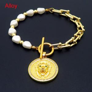 Special Design Alloy Link Chain Pearl Round Pendant Bracelet For Women With OT Clasp Lion Fashion Jewelry - KB170863-WH