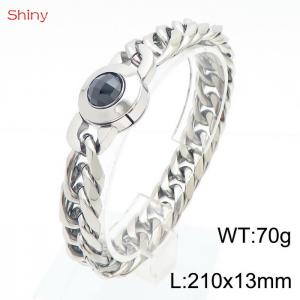 210×13mm Silver Color High Quality Punk Curb Cuban Link Chain Black Stone Clasp Bracelet for Men - KB170873-Z