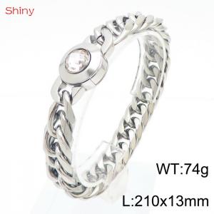 210×13mm Silver Color High Quality Punk Curb Cuban Link Chain White Stone Clasp Bracelet for Men - KB170874-Z