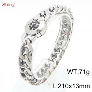 11mm Personalized and trendy titanium steel polished whip chain silver bracelet, paired with skull button - KB170875-Z