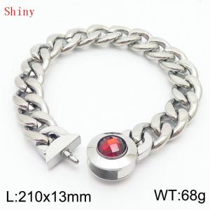 210mm Stainless Steel&Red Zircon Cuban Chain Bracelet - KB170909-Z