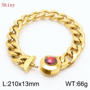 210mm Gold-Plated Stainless Steel&Red Zircon Cuban Chain Bracelet - KB170910-Z