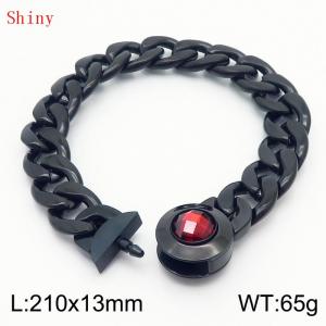 210mm Black-Plated Stainless Steel&Red Zircon Cuban Chain Bracelet - KB170911-Z