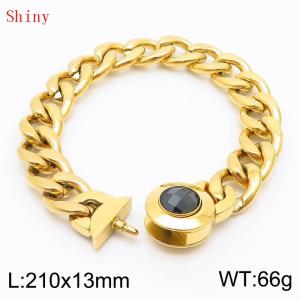 210mm Gold-Plated Stainless Steel&Black Zircon Cuban Chain Bracelet - KB170913-Z