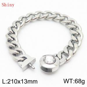 210mm Stainless Steel&Translucent Zircon Cuban Chain Bracelet - KB170915-Z