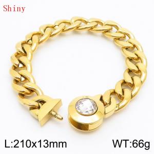 210mm Gold-Plated Stainless Steel&Translucent Zircon Cuban Chain Bracelet - KB170916-Z