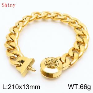 210mm Gold-Plated Stainless Steel Skull Charm Cuban Chain Bracelet - KB170919-Z