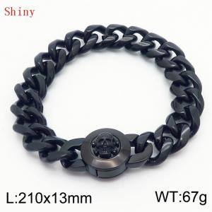 Fashionable and personalized stainless steel 210 × 13mm Cuban Chain Polished Round Buckle Inlaid Skull Head Charm Black Bracelet - KB170932-Z