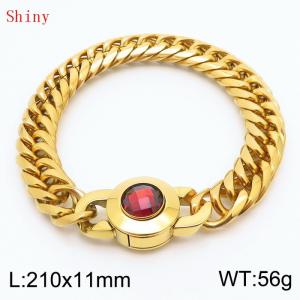 11mm Personalized Fashion Titanium Steel Polished Whip Chain Bracelet with Red Crystal Snap Buckle - KB170933-Z