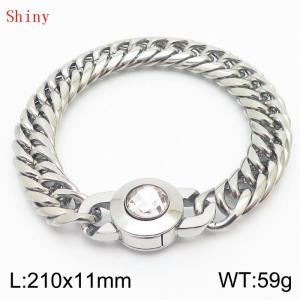 11mm Personalized Fashion Titanium Steel Polished Whip Chain Bracelet with White Crystal Snap Buckle - KB170937-Z
