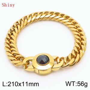 11mm Personalized Fashion Titanium Steel Polished Whip Chain Bracelet with Black Crystal Snap Buckle - KB170939-Z