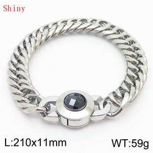 11mm Personalized Fashion Titanium Steel Polished Whip Chain Bracelet with Black Crystal Snap Buckle - KB170940-Z