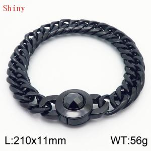 11mm Personalized Fashion Titanium Steel Polished Whip Chain Bracelet with Black Crystal Snap Buckle - KB170941-Z