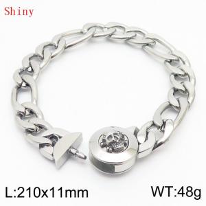 210×11mm Stainless Steel Bracelet for Men Silver Color NK Chain Curb Cuban Link Chain Skull Clasp Men's Bracelet - KB170946-Z