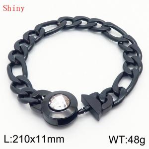 210×11mm Stainless Steel Bracelet for Men Black Color NK Chain Curb Cuban Link Chain White Stone Clasp Men's Bracelet - KB170956-Z