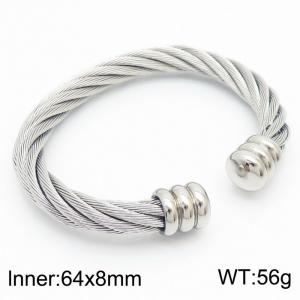 European and American minimalist fashion stainless steel twisted wire C-shaped adjustable charm silver bracelet - KB170988-QY