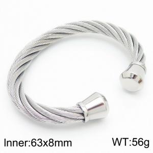 European and American minimalist fashion stainless steel twisted wire C-shaped adjustable charm silver bracelet - KB170990-QY