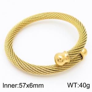 European and American minimalist fashion stainless steel twisted wire open bead adjustable charm gold bracelet - KB170993-QY