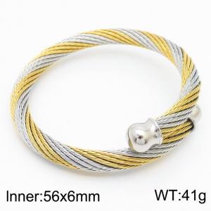 European and American minimalist fashion stainless steel twisted wire open bead adjustable charm mixed color bracelet - KB170996-QY