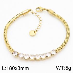 Simple stainless steel snake bone chain with diamond inlaid women's bracelet - KB171027-WGTH