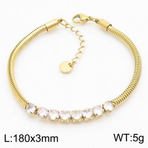 Simple stainless steel snake bone chain with diamond inlaid women's bracelet - KB171027-WGTH