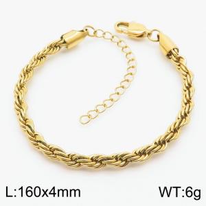 4mm Width Twist Chain Jewelry Women Stainless Steel Bracelet 16+5cm Gold Color - KB171038-Z