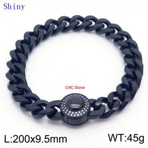 European and American Fashion Stainless Steel 200 × 9.5mm Cuban chain with diamond round buckle for men's temperament black bracelet - KB171095-Z