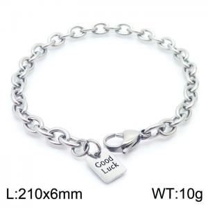 210X6mm Unisex Stainless Steel Oval Links Bracelet with Good Luck Tag - KB171144-Z