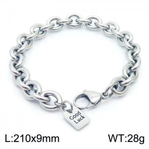 210X9mm Unisex Stainless Steel Oval Links Bracelet with Good Luck Tag - KB171146-Z