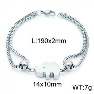 190mm Women Stainless Steel Box Chain Bracelet with Cute Elephant Charm - KB171147-Z