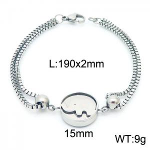 190mm Women Stainless Steel Box Chain Bracelet with Cute Elephant Disc Charm - KB171151-Z