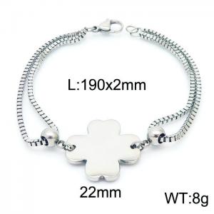 190mm Women Stainless Steel Box Chain Bracelet with Clover Charm - KB171153-Z