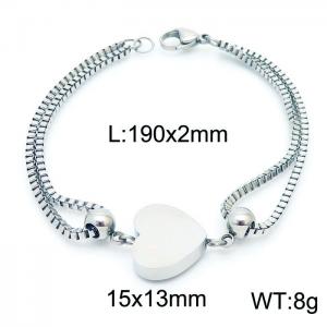 190mm Women Stainless Steel Box Chain Bracelet with Edged Love Heart Charm - KB171155-Z