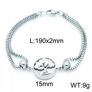 190mm Women Stainless Steel Box Chain Bracelet with Tree Disc Charm - KB171157-Z
