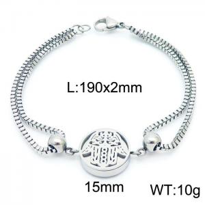 190mm Women Stainless Steel Box Chain Bracelet with Fatima Hand Disc Charm - KB171161-Z