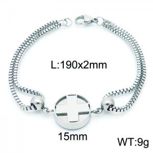 190mm Women Stainless Steel Box Chain Bracelet with Christian Cross Disc Charm - KB171163-Z