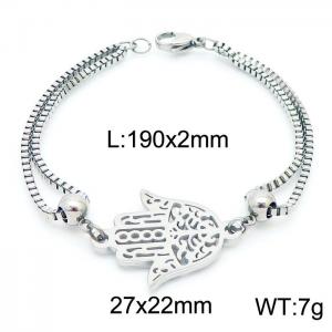 190mm Women Stainless Steel Box Chain Bracelet with Fatima Hand Charm - KB171167-Z