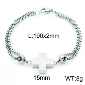 190mm Women Stainless Steel Box Chain Bracelet with Christian Cross Charm - KB171169-Z